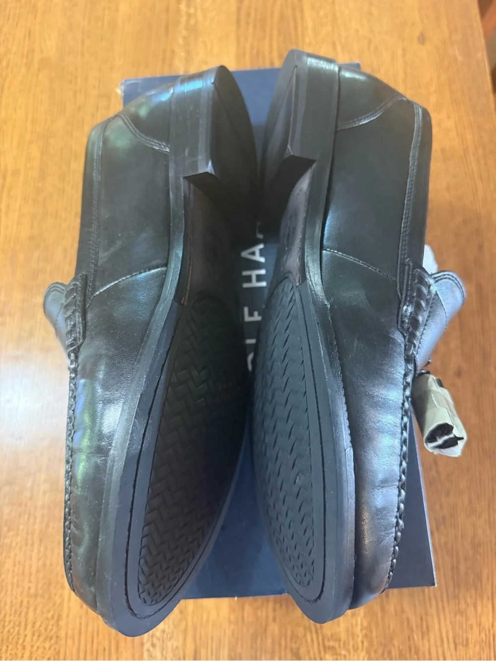 Cole Haan Black Leather Tassel Slip-On Loafers